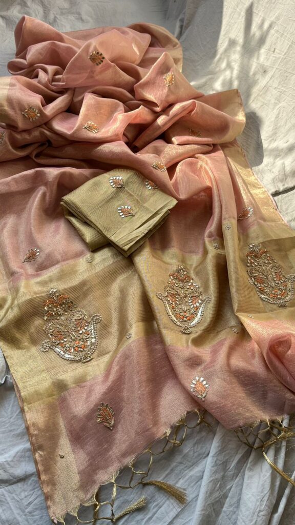 Peachy Tissue Silk Banarasi Saree