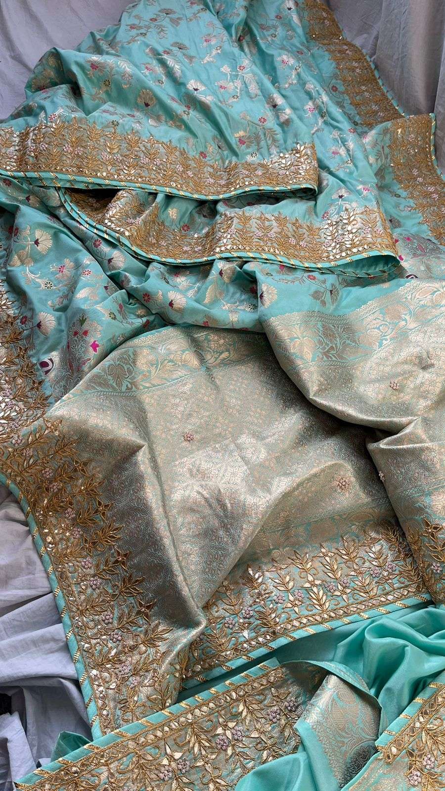 buy Turquoise Pure Katan Silk Saree