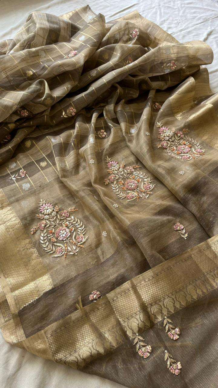 buy Pure Tissue Linen Silk Saree