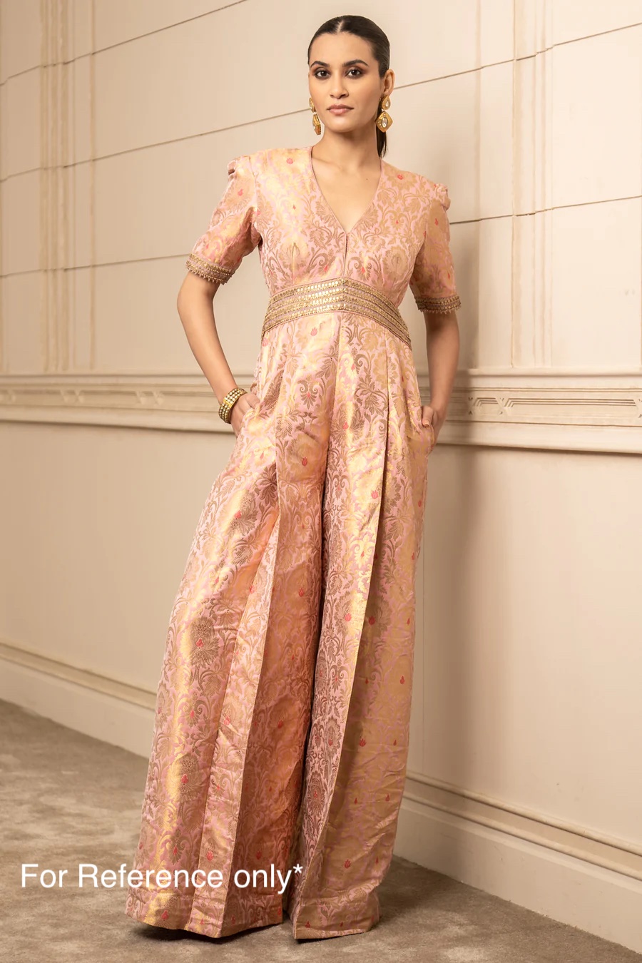 Brocade Jumpsuit with Gold Embroidery